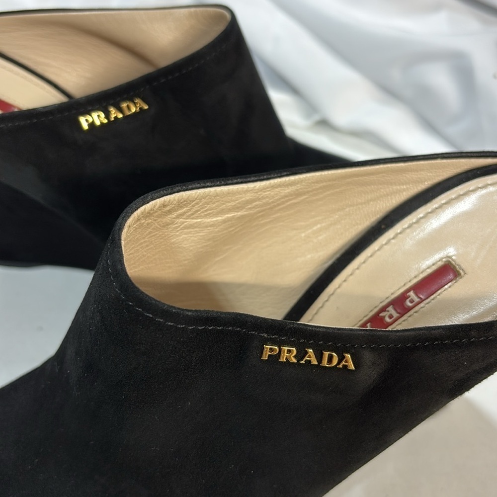 Prada Authentic black Calzature Donna Camoscio Suede Mule/Slides wedge shoes - Picture 2 of 9